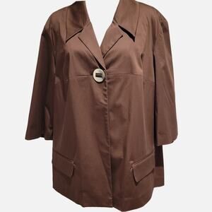 Yansi Fugel Brown Cotton Blend 3/4 Sleeve Swing Single Button Jacket, Size XL